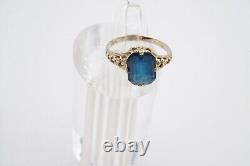 Vintage Art Deco 14k White Gold Blue Stone Filigree Ring Size 3