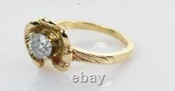 Vintage Floral Design Diamond Solitaire Ring 14k Yellow Gold. 50 Carat Size 5.75