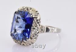 Vintage Lab Created Sapphire Ring 6.00 Carats 10k White Gold Size 6.25