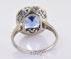 Vintage Lab Created Sapphire Ring 6.00 Carats 10k White Gold Size 6.25