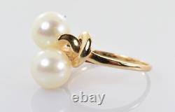 Vintage Mikimoto Double Pearl Ring in 14k Gold Size 6