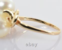 Vintage Mikimoto Double Pearl Ring in 14k Gold Size 6