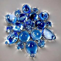 Vintage Signed Weiss Blue Cabochon Glass Rhinestone Brooch 1950s Statement Pin