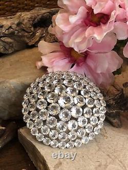 Vintage Silver tone Graduate White Clear Prong set Rhinestone Crystal Domed Pin