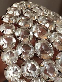 Vintage Silver tone Graduate White Clear Prong set Rhinestone Crystal Domed Pin
