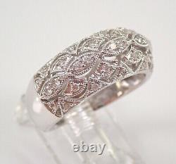 White Gold Diamond Anniversary Ring Wide Dome Wedding Band Size 7