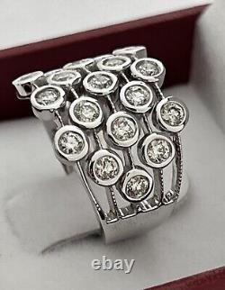 Wide Ring 14k White Gold, 1.30 Carat Natural Diamonds, Appr. Ret Usd $3,000.00