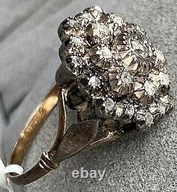 Bague Fleur-De-Lis en argent et or rose 18 carats avec diamant taillé à la rose de l'époque victorienne.