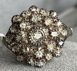 Bague Fleur-De-Lis en argent et or rose 18 carats avec diamant taillé à la rose de l'époque victorienne.