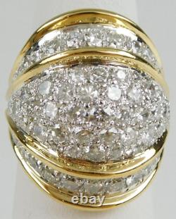 Bague de dôme pavé en or jaune et blanc 18 carats avec diamants taille environ 6 3/4 B4789