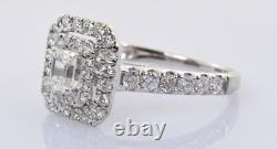 Bague de fiançailles en diamant taille émeraude à double halo en or blanc 14k. 75 carats Taille 7