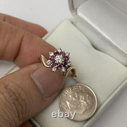 Bague de grappe florale en or 14 carats avec diamants naturels de 0,66 carats et rubis