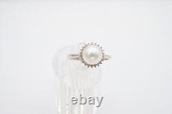 Bague de halo en or blanc 14 carats avec perle de 7,75 mm et diamants, taille 6,75