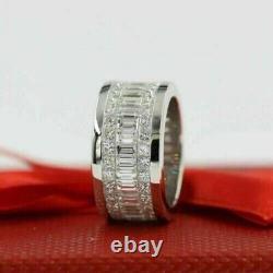 Bague de mariage éternelle complète en or blanc 14 carats surmontée de 3 ct de coupe baguette simulée pour hommes