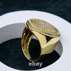 Bague dôme pour homme en or jaune 14 carats plaqué, avec diamant de synthèse rond de 3 carats pour le petit doigt