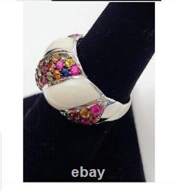 Bague en argent sterling EFFY Balissima avec cluster de saphirs multicolores sur bande blanche à 999 $