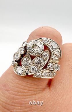 Bague en diamant à l'ancienne coupe européenne d'environ 2,70 carats en or jaune 14 carats de style Art Nouveau Déco Antique