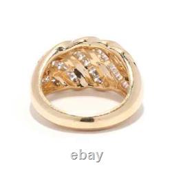 Bague en forme de dôme côtelé avec diamant en baguette et croissant en or jaune 10 carats ajustable gratuitement