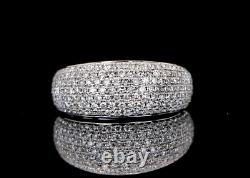 Bague en or blanc 14K à dôme pavée de 7 rangées de diamants ronds, taille 4,75