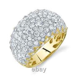 Bague en or blanc 14 carats pavée de diamants, dôme naturel, taille ronde de 3,32 carats
