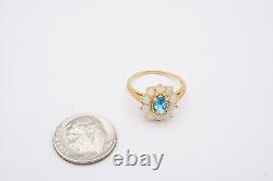 Bague en or jaune 14 carats avec halo de topaze bleue et opale, taille 6