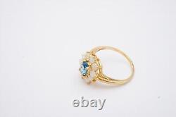 Bague en or jaune 14 carats avec halo de topaze bleue et opale, taille 6