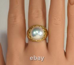 Bague pour dames en perle Mabe authentique en or jaune massif 18 carats des années 1960