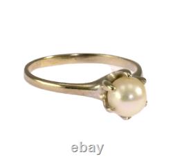 Bague solitaire Vintage des années 1940 en or blanc massif 10 carats avec perle de culture de 6,2 mm et 6 griffes