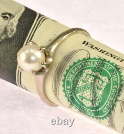 Bague solitaire Vintage des années 1940 en or blanc massif 10 carats avec perle de culture de 6,2 mm et 6 griffes