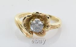 Bague solitaire en diamant de design floral vintage en or jaune 14 carats. Taille de 0,50 carat, taille 5,75.