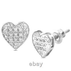 Boucles d'oreilles en dôme en forme de cœur en or blanc 10 carats avec 0,05 carats de diamants taillés