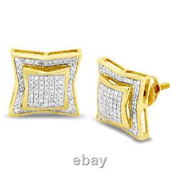 Boucles d'oreilles en or jaune 10 carats et diamants de 0,50 carats en forme de dôme en losange