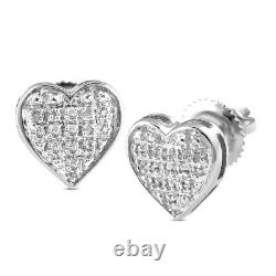 Boucles d'oreilles pour dames en or blanc 10k avec cœur en coupe de diamant de 0,10 ct.