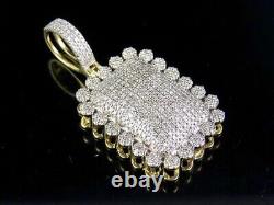 Pendentif Charm en forme de coussin à dôme en diamant de laboratoire plaqué or jaune 14 carats pour hommes, 3 carats
