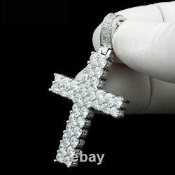 Pendentif croix dôme glacé pour homme en diamant taillé rond de 2 carats finition or blanc 14 carats