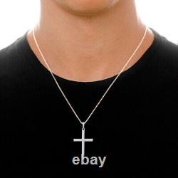 Pendentif croix polie de grande taille pour homme avec chaîne en corde de 18 pouces en or 10 carats