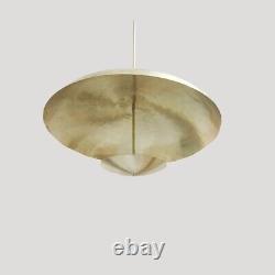 Pendentif en dôme inversé en laiton avec 2 lumières fait à la main, moderne, grand disque pour plafond de maison