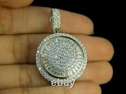 Pendentif médaille à dôme en diamant simulé en forme de baguette ronde plaqué or blanc 14K